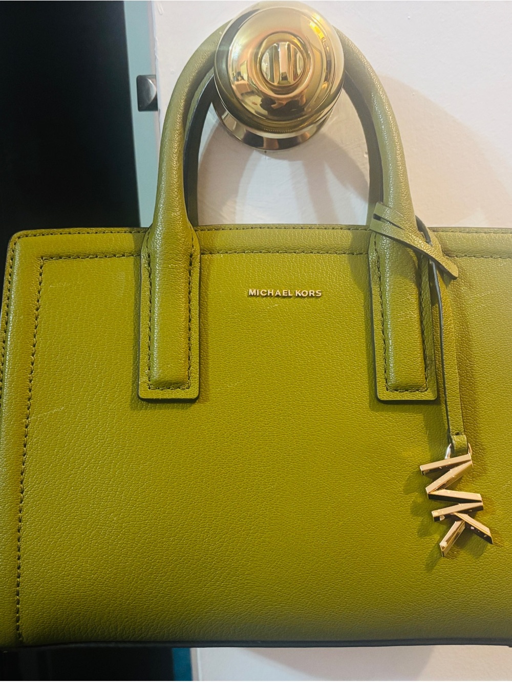 Michael Kors Olive Green Saffiano Satchel with Gold Hardware